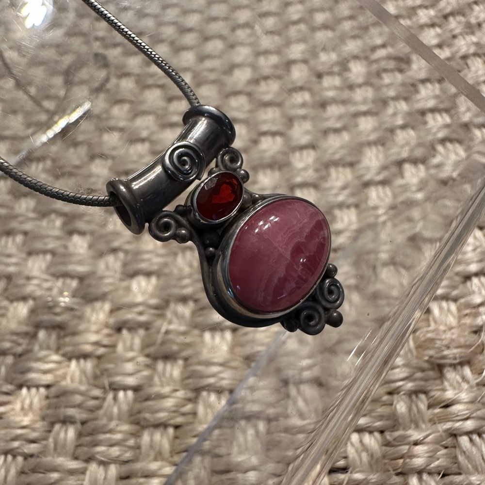 Marianna & Richard original sterling silver necklace pink and red stones.
